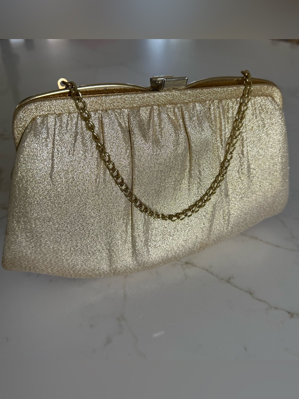 Vintage Andé Gold Metallic Evening Bag Clutch Purse Chain Handle Formal